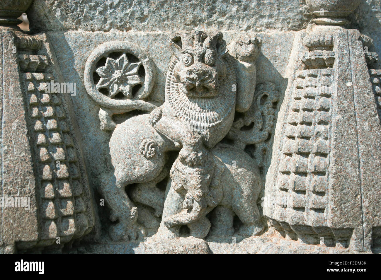 Sculptures en pierre sur le temple de Keshava étonnamment belle Somnathpur, Karnataka, Inde Banque D'Images