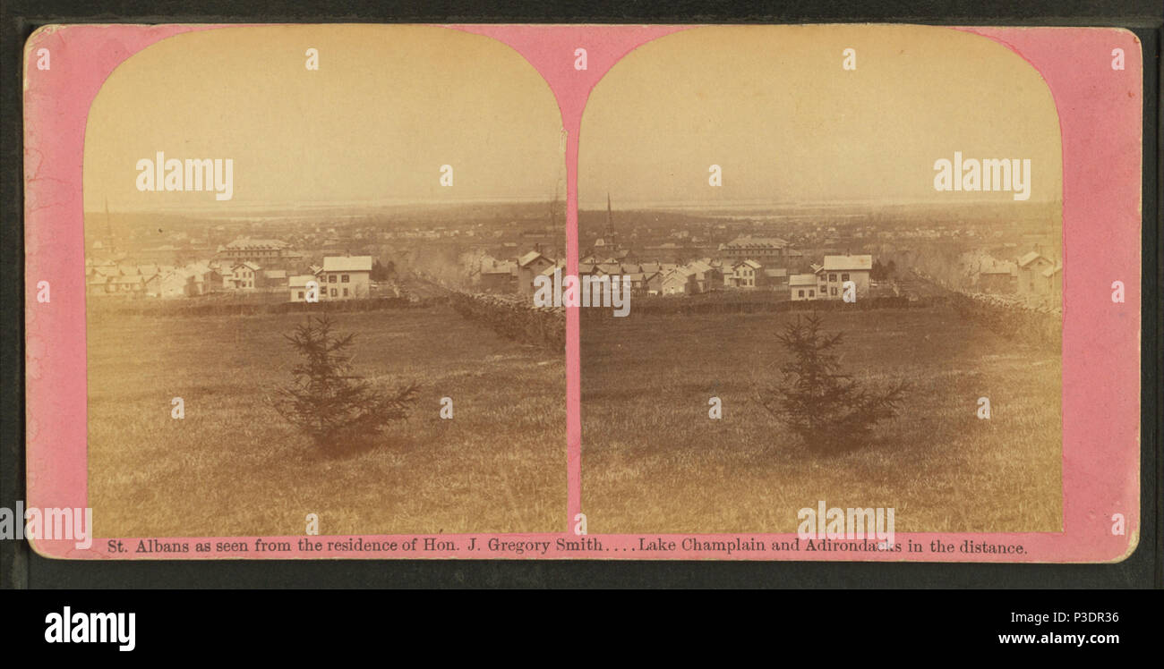 279 St Albans comme vu de la résidence de l'honorable J. Gregory Smith. Le lac Champlain et les Adirondacks dans la distance, par T. G. Richardson Banque D'Images