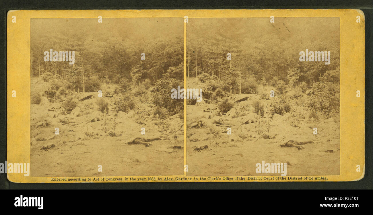 . Plume d'abattage sur aile gauche à la bataille de Gettysburg. Couverture : 1862-1865. Mentions légales Source : Washington, D.C. : Gardner's Gallery, 1862-1865.. Article publié le 8-11-2006 numérique ; mis à jour le 7-22-2008. 273 Stylo abattage sur aile gauche à la bataille de Gettysburg, par Gardner, Alexander, 1821-1882 Banque D'Images