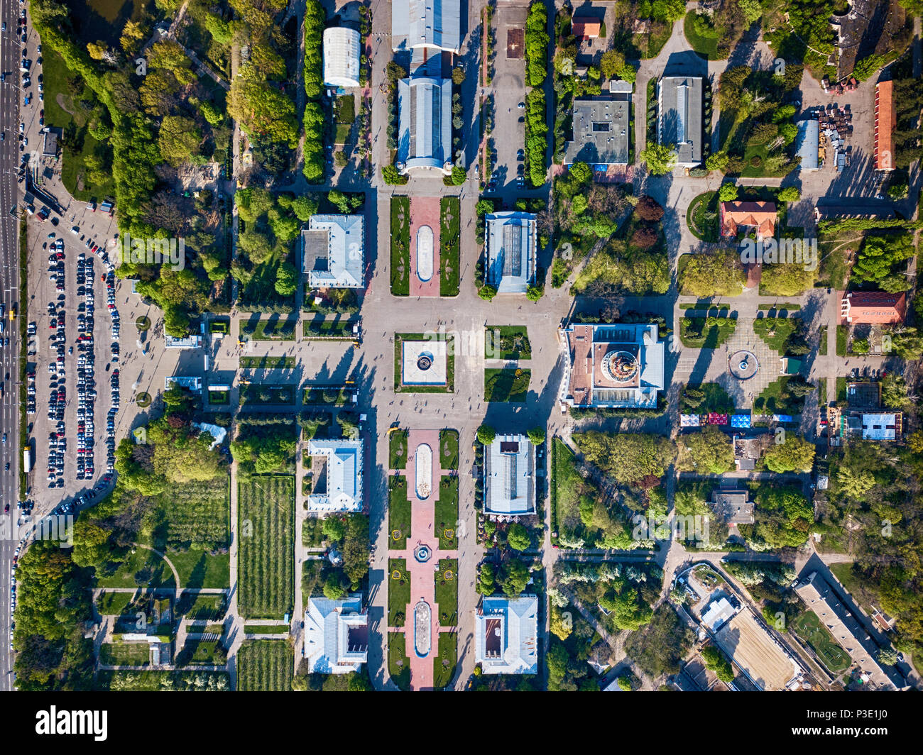 Vue de dessus du territoire de la National Exhibition Centre à Kiev, Ukraine. Banque D'Images