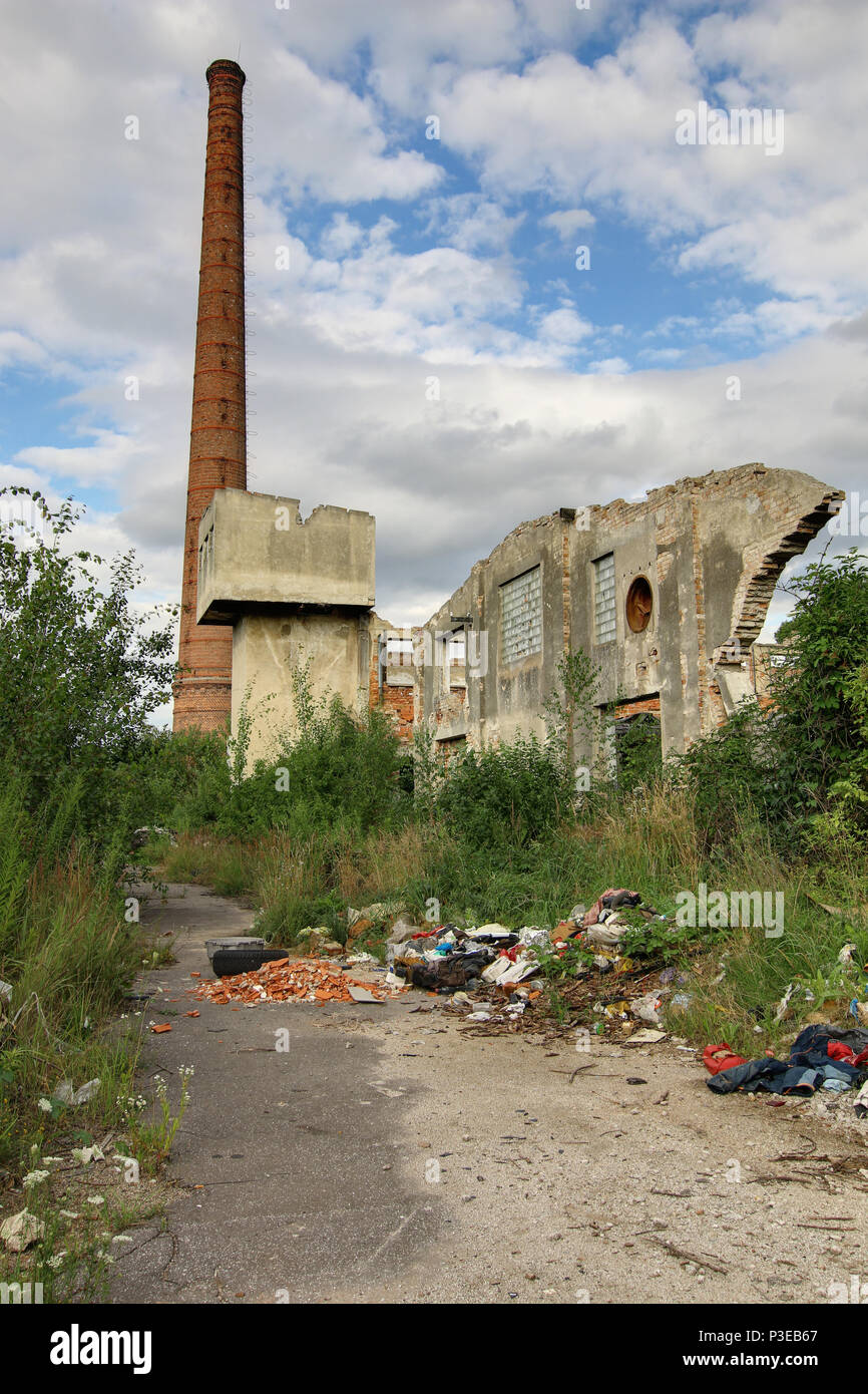 Ruines de l'abandon et envahi par la végétation de l'usine délabrée Banque D'Images