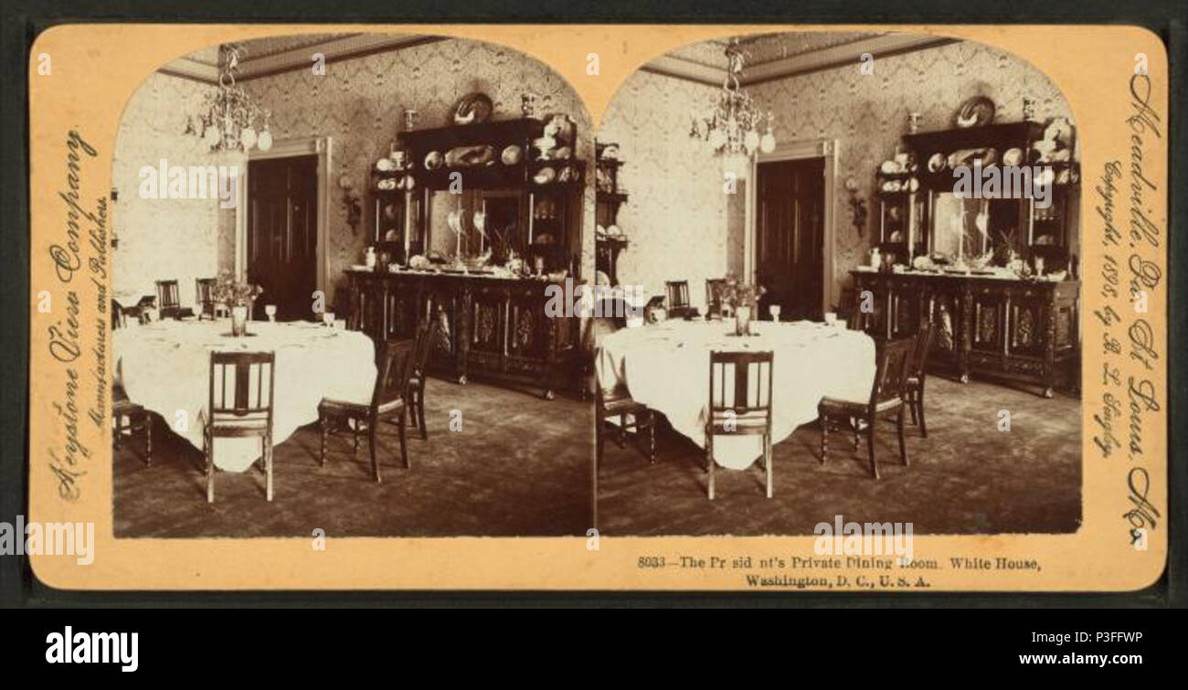 . La salle à manger privée du Président (Maison Blanche), Washington, D.C., U.S.A. Publié : c1898. Référence : c1898. Mentions légales Source : 1859 ?-1910 ?. Point numérique publié le 1-25-2006 ; mise à jour 2-13-2009. 319 La salle à manger privée du Président (Maison Blanche), Washington, D.C., Etats-Unis, de Robert N. Dennis collection de vues stéréoscopiques Banque D'Images . La salle à manger privée du Président (Maison Blanche), Washington, D.C., U.S.A. Publié : c1898. Référence : c1898. Mentions légales Source : 1859 ?-1910 ?. Point numérique publié le 1-25-2006 ; mise à jour 2-13-2009. 319 La salle à manger privée du Président (Maison Blanche), Washington, D.C., Etats-Unis, de Robert N. Dennis collection de vues stéréoscopiques Banque D'Images