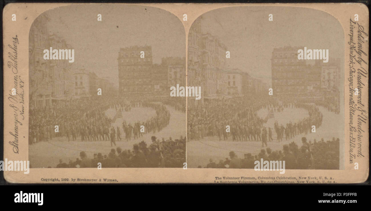 . Les pompiers bénévoles, célébration de Columbus, New York. Couverture : 1859-1899. 10-24-2005 point numérique publié ; mis à jour le 2-11-2009. Les 325 pompiers bénévoles, célébration de Columbus, New York, à partir de Robert N. Dennis collection de vues stéréoscopiques Banque D'Images