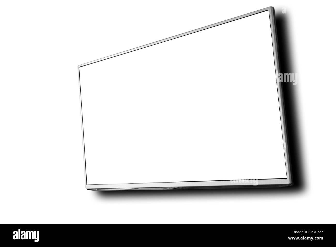 TV Slim holding vierge sur fond de mur en bois. Banque D'Images