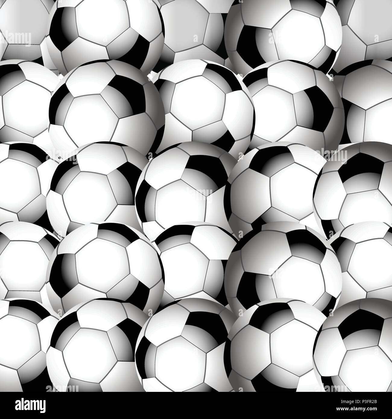 3D Illustration de Close Up football soccer balls Background en noir et blanc Illustration de Vecteur