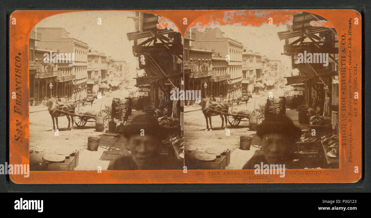 . Voir chez les Chinois sur Sacramento Street. Titre alternatif : San Francisco, 392 . Couverture : 1868 ?-1900 ?. Point numérique publié le 8-31-2005 ; mise à jour 2-12-2009. 342 Voir chez les Chinois sur Sacramento Street, à partir de Robert N. Dennis collection de vues stéréoscopiques Banque D'Images