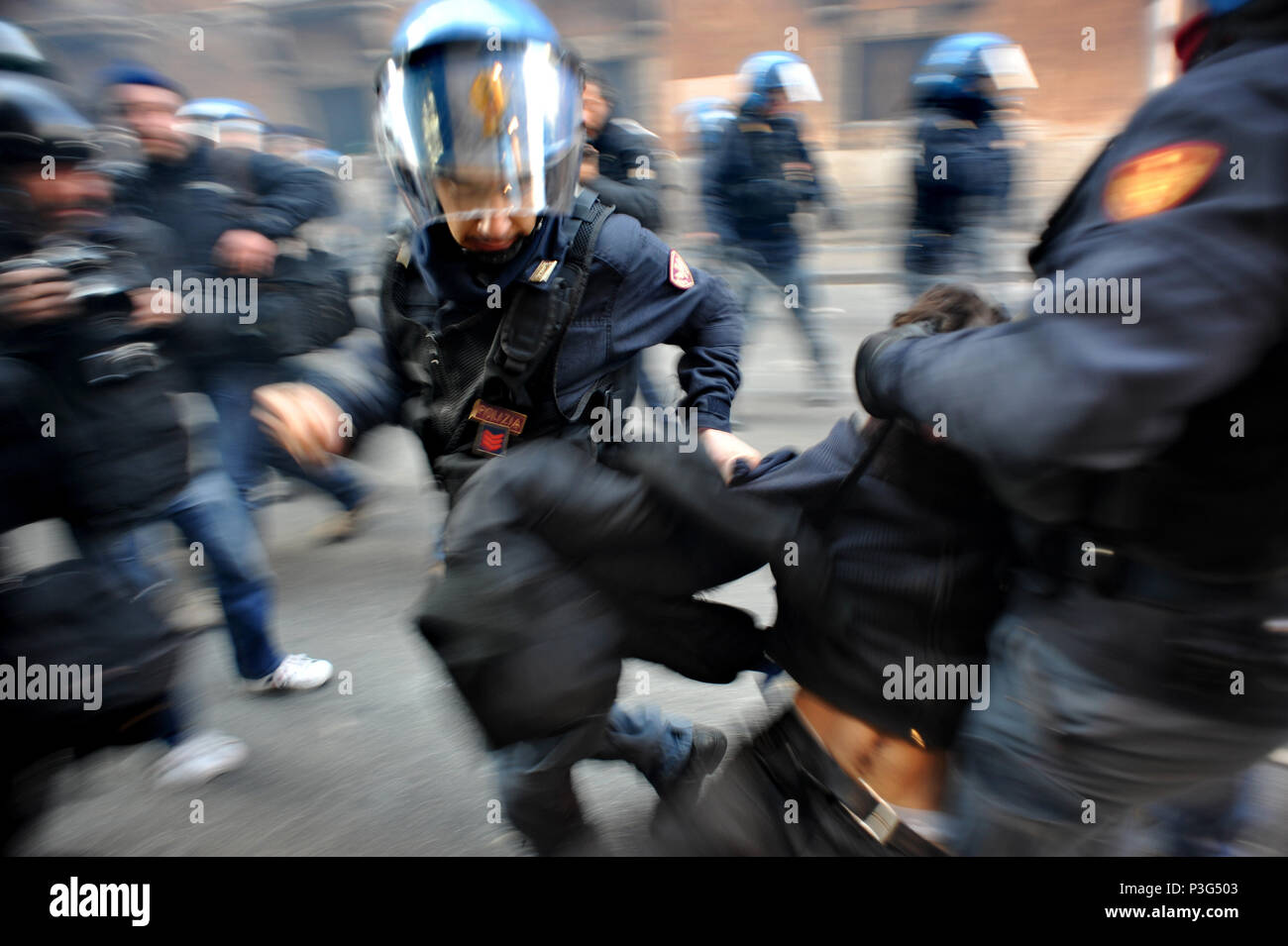 Rome. Les étudiants protestent contre les politiques du gouvernement. L'Italie. Banque D'Images