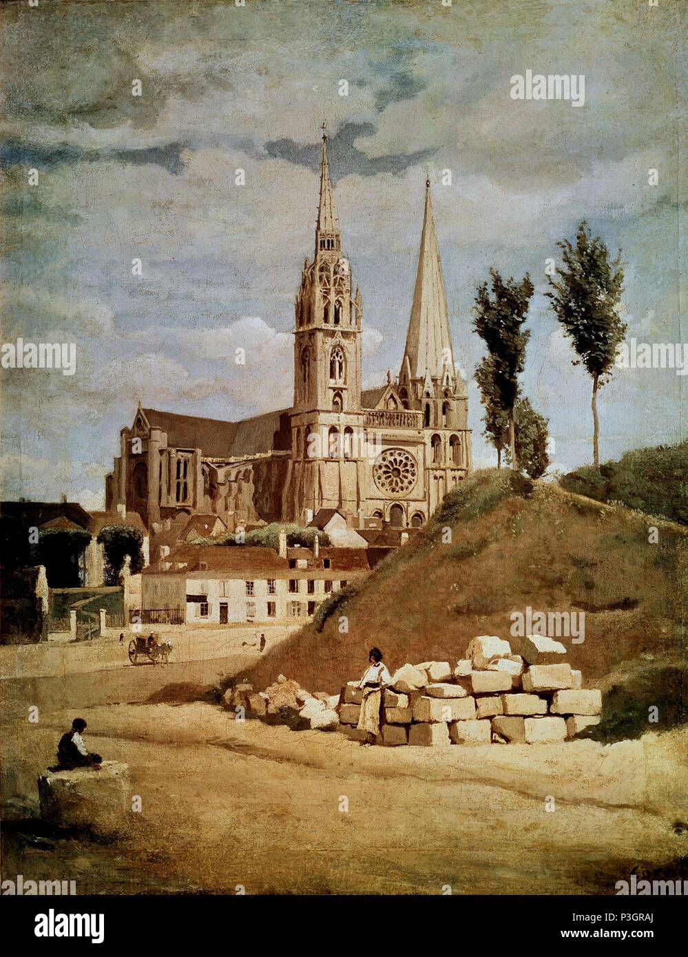 Cathédrale de Chartres - 1830 - 64x51,5 cm - Huile sur toile. Auteur : Jean Baptiste Camille Corot (1796-1875). Lieu : MUSÉE DU LOUVRE-peintures. Également connu sous le nom de : LA CATHÉDRALE DE CHARTRES. Banque D'Images