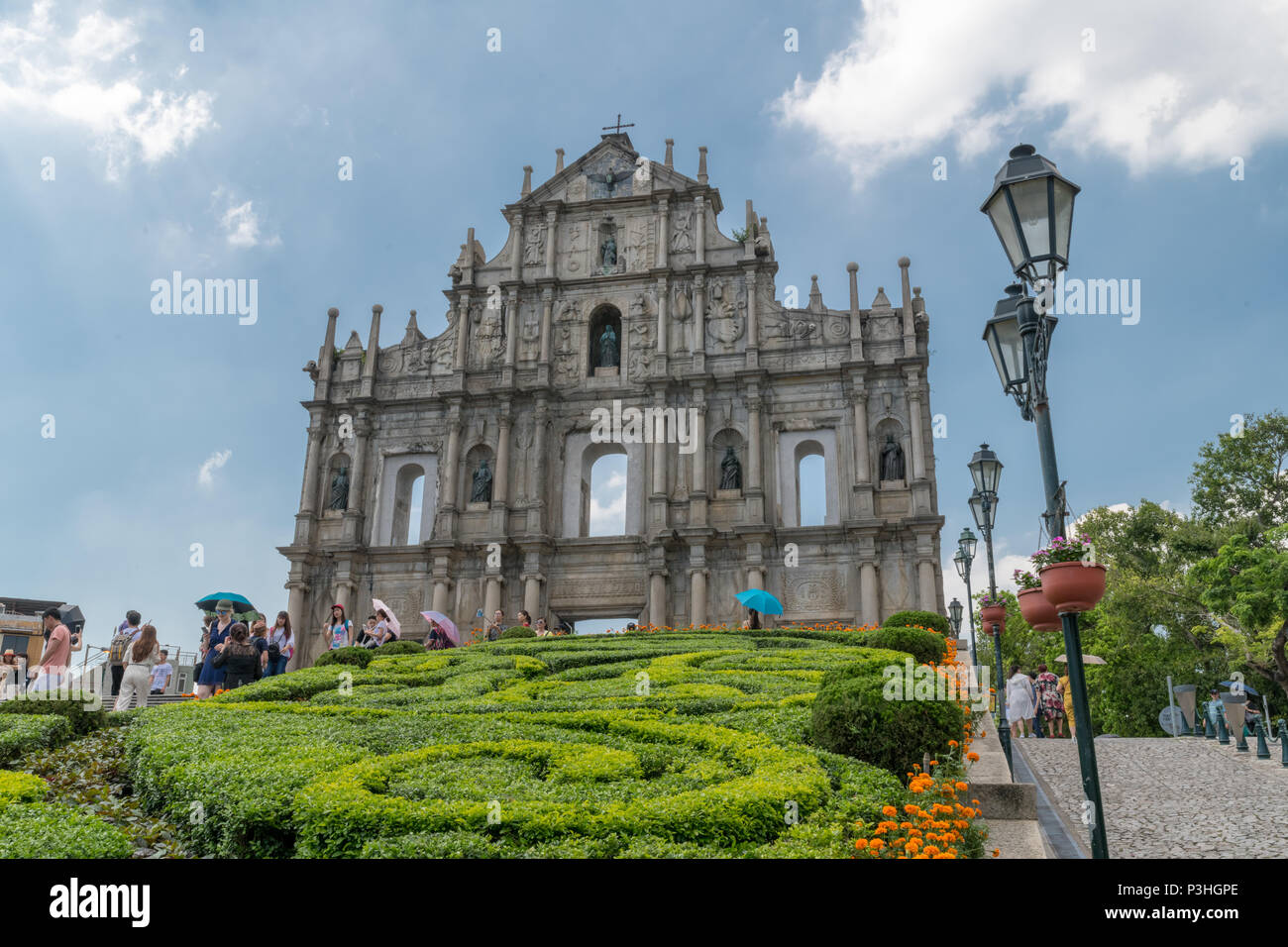 Ruines de st. Paul cathédrale à Macao en Chine. Le plus célèbre monument attire des milliers de touristes chaque jour ou Banque D'Images