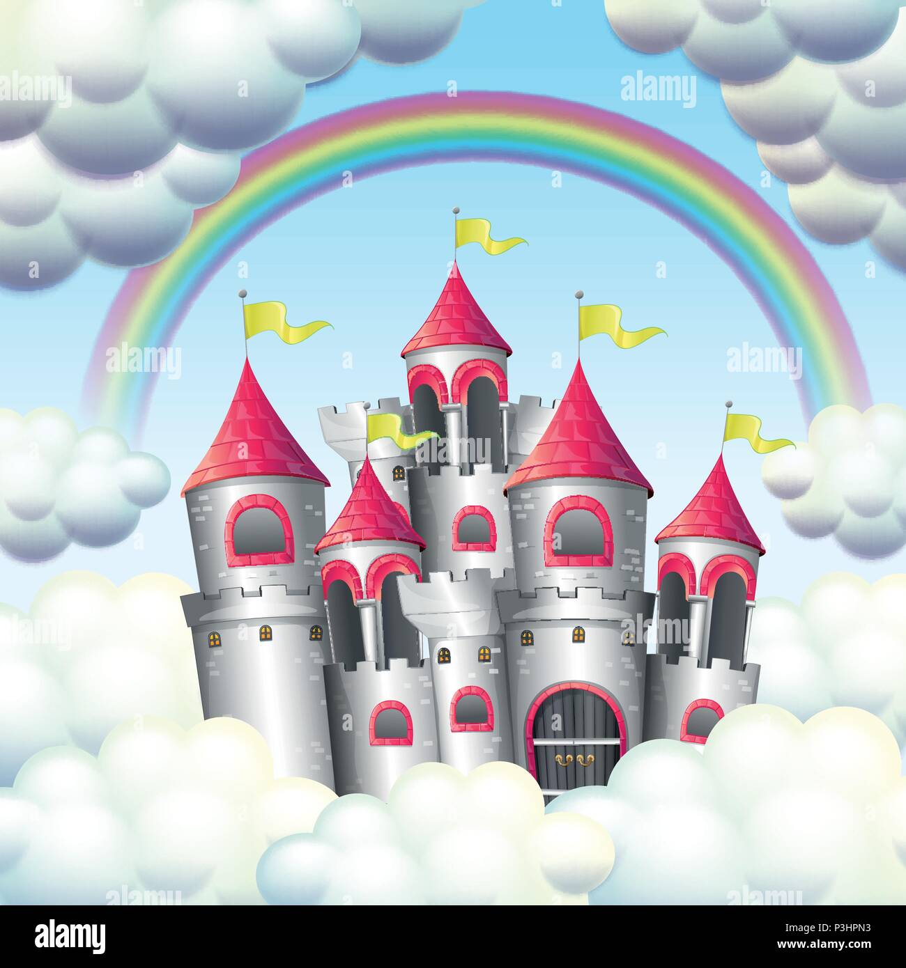 Arc-en-ciel sur un château magnifique illustration Illustration de Vecteur