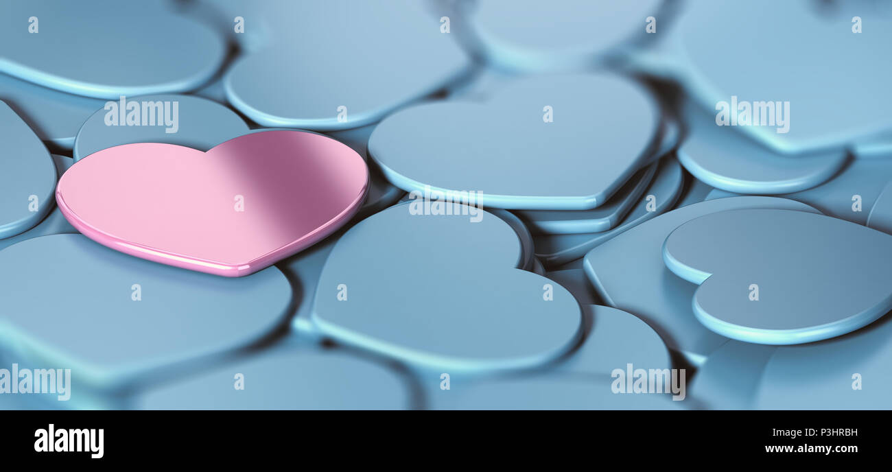 Illustration 3d De Nombreuses Formes Coeur Bleu Et Un Fond Rose Concept Abstrait D Amour Et De Tendresse Photo Stock Alamy