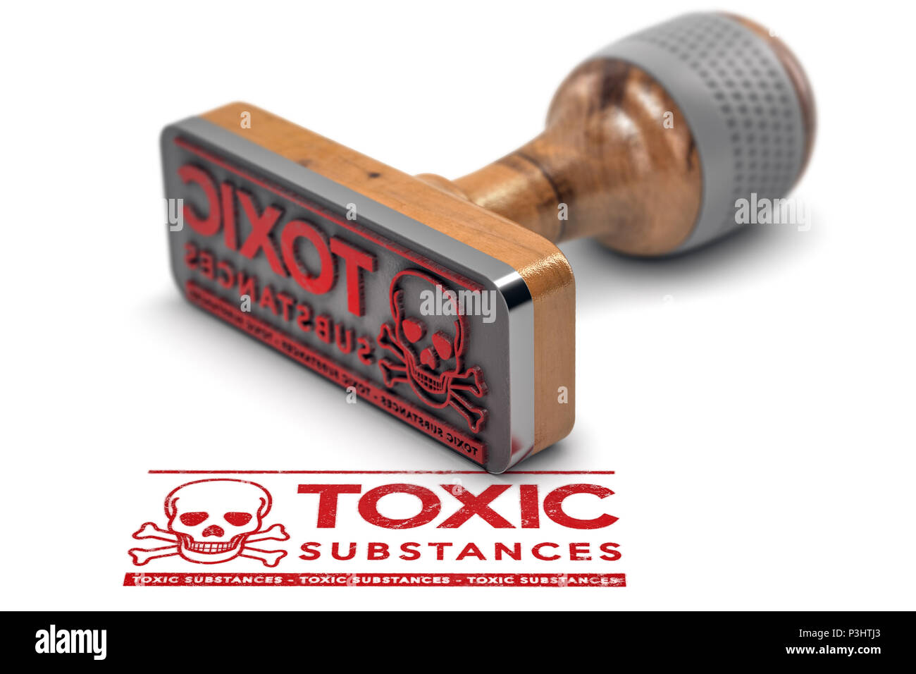 3D illustration d'un timbre en caoutchouc avec les substances toxiques texte gravé sur fond blanc Banque D'Images