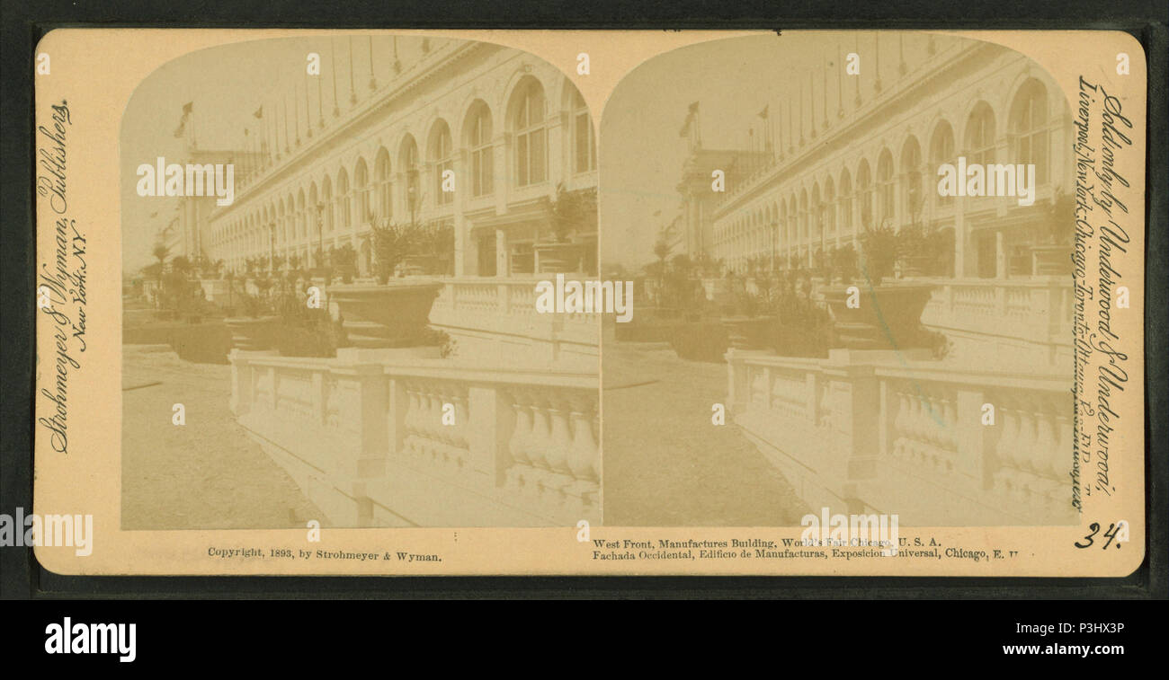 . Avant de l'Ouest, fabrique des capacités, World's Fair, Chicago, États-Unis d'Publié : 1893. Référence : 1893. Mentions légales Source : New York : Strohmeyer & Wyman, ; distribué par Underwood & Underwood ; 1893.. Point numérique publié le 6-15-2005 ; mise à jour 2-12-2009. 378 West front, fabrique des building, Chicago World's Fair, U.S.A, par Strohmeyer & ; Wyman Banque D'Images