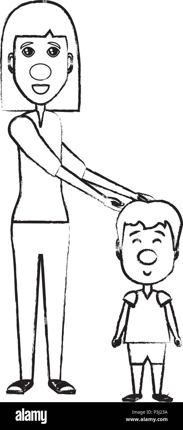 Femme avec happy kid avec nez de clown icône sur fond blanc, vector illustration Illustration de Vecteur