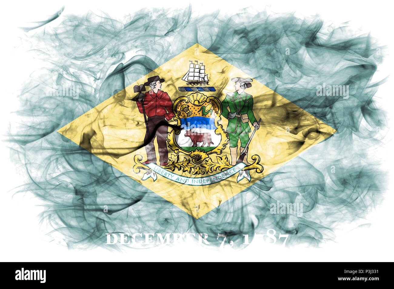 La fumée d'un drapeau d'État du Delaware, États-Unis d'Amérique Banque D'Images