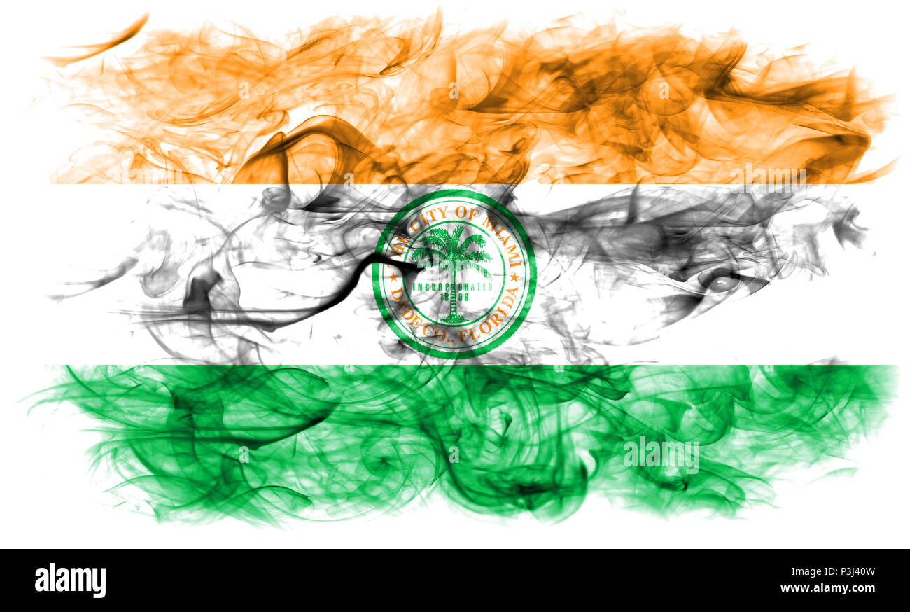 La fumée de la ville de Miami, Florida State flag, États-Unis d'Amérique Banque D'Images