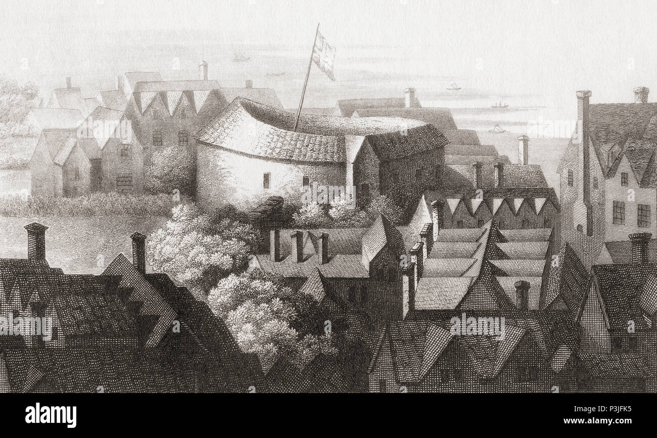 La Rose, Bankside, Southwark, Londres, Angleterre. Un théâtre élisabéthain, le premier à avoir un stade playhouse de toute production de pièces de Shakespeare. Le lecteur de Shakespeare, publié 1916 Banque D'Images