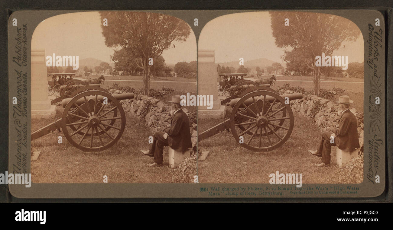 Mur 372 facturés par Pickett, S. à Round Top, la guerre's point tournant de bouquet d'arbres, Gettysburg, à partir de Robert N. Dennis collection de vues stéréoscopiques Banque D'Images