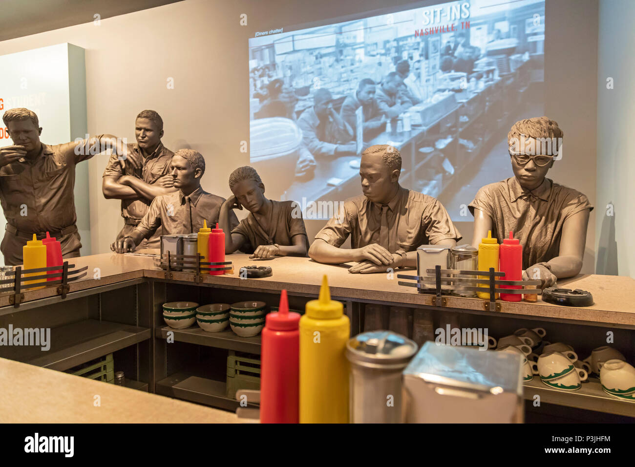 Memphis, Tennessee - Le Musée National des Droits Civils au Lorraine Motel, où Martin Luther King a été assassiné en 1968. Un comptoir repas t Banque D'Images