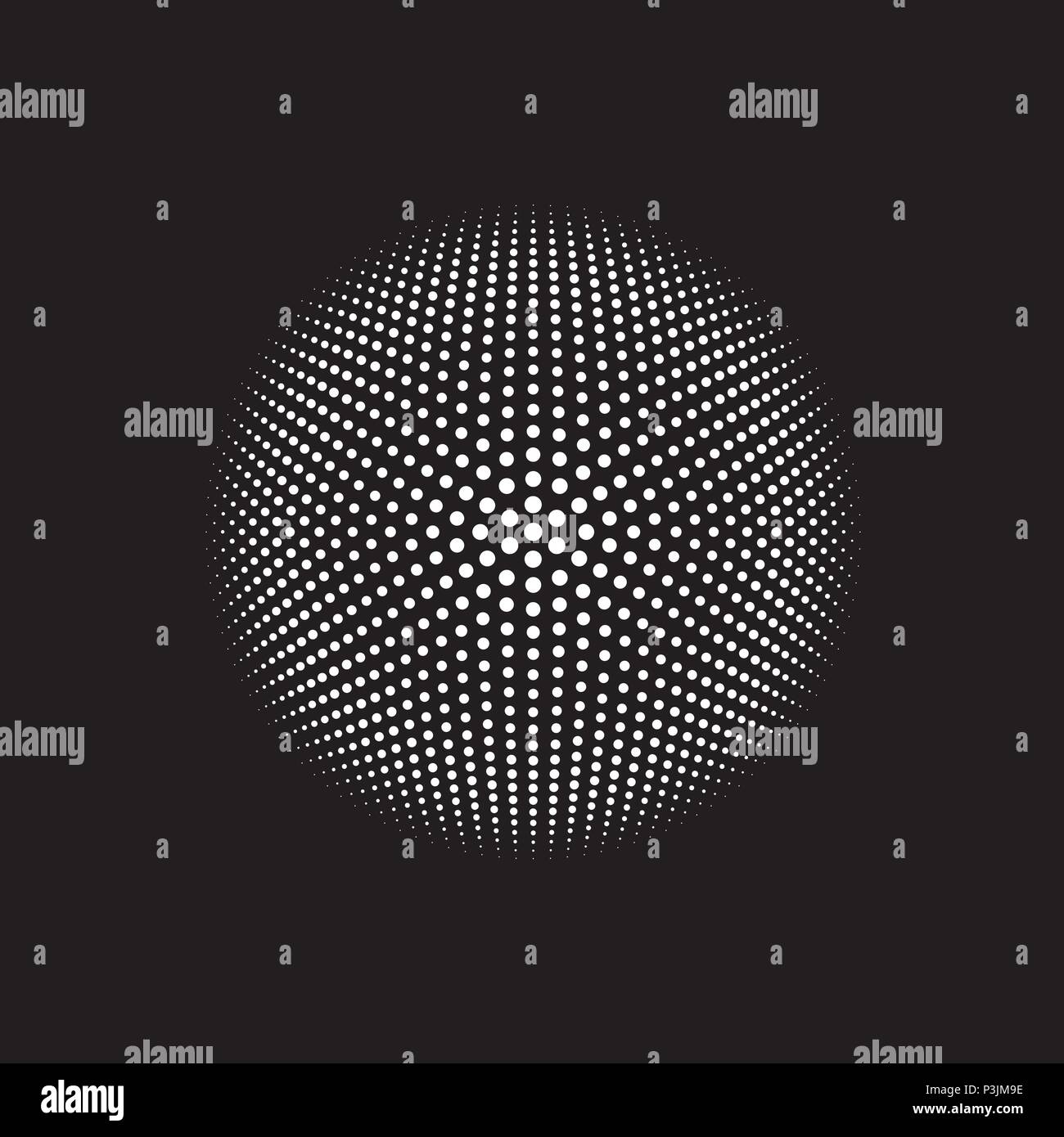 Vecteur de points monochromes circulaire avec 6 lignes de l'axe radial, points disposés dans un modèle mathématique geometic pour couvrir la conception créative, poster Illustration de Vecteur