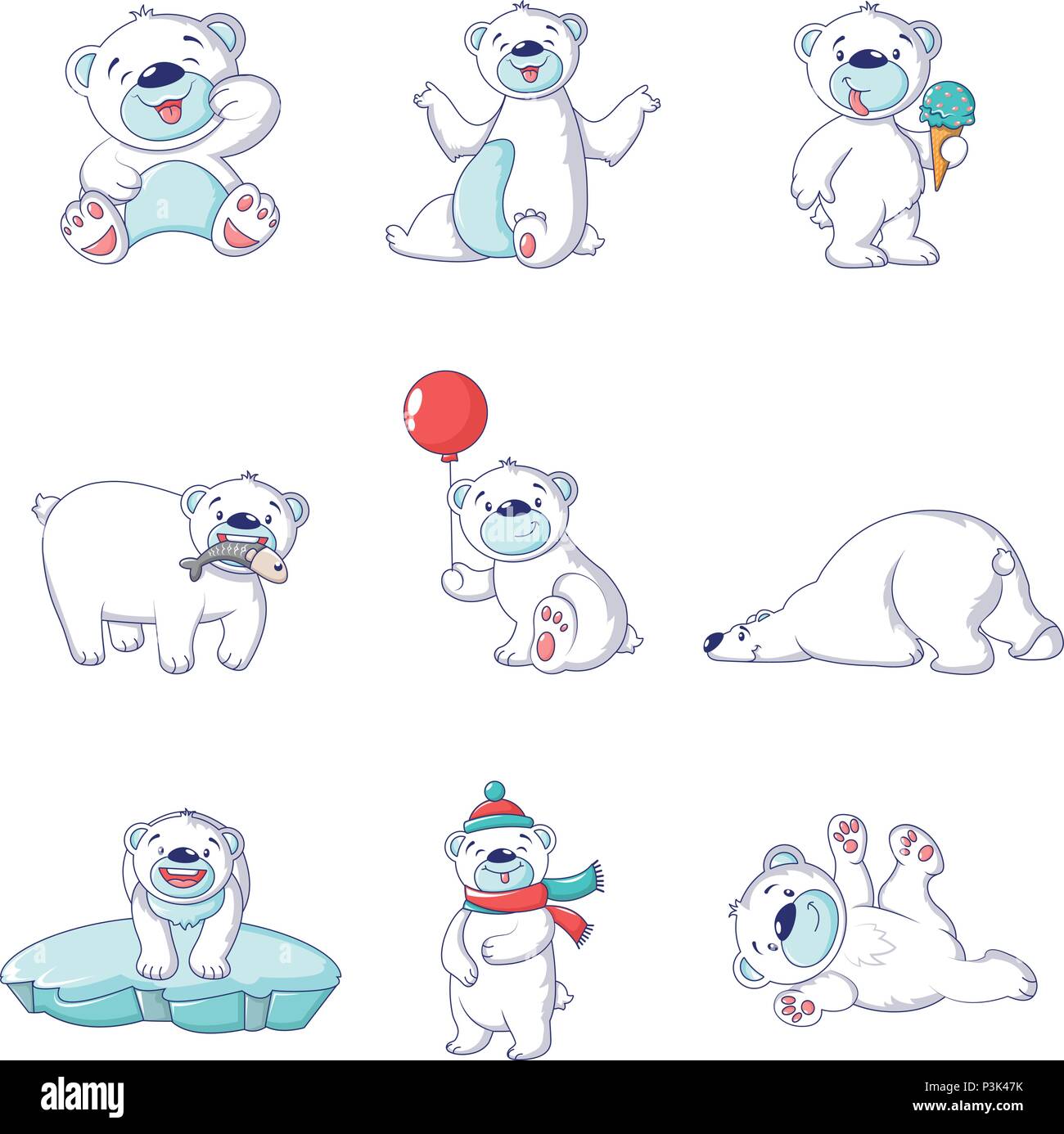 Ours Polaire Blanc Bebe Icons Set Cartoon Style Image Vectorielle Stock Alamy
