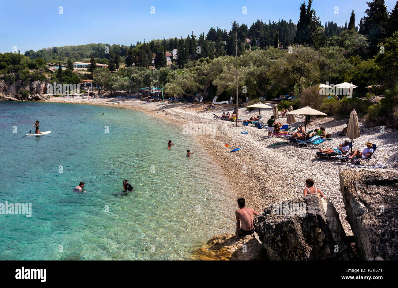 Plage de Monodendri, Paxos. Banque D'Images