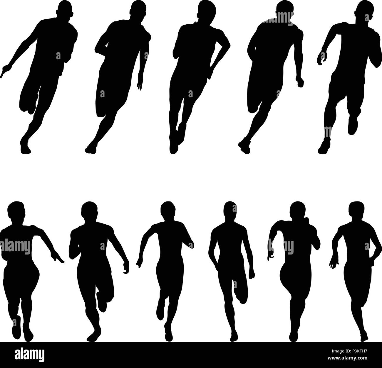 Définir les sprinters coureurs hommes et femmes Groupe d'exécution silhouette noire Illustration de Vecteur