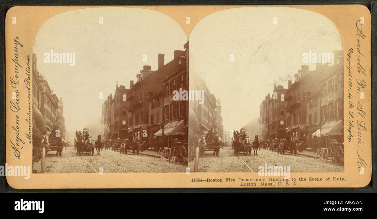 40 Service d'incendie de Boston se précipiter sur les lieux de travail, Boston, Mass, U.S.A, par Keystone View Company Banque D'Images