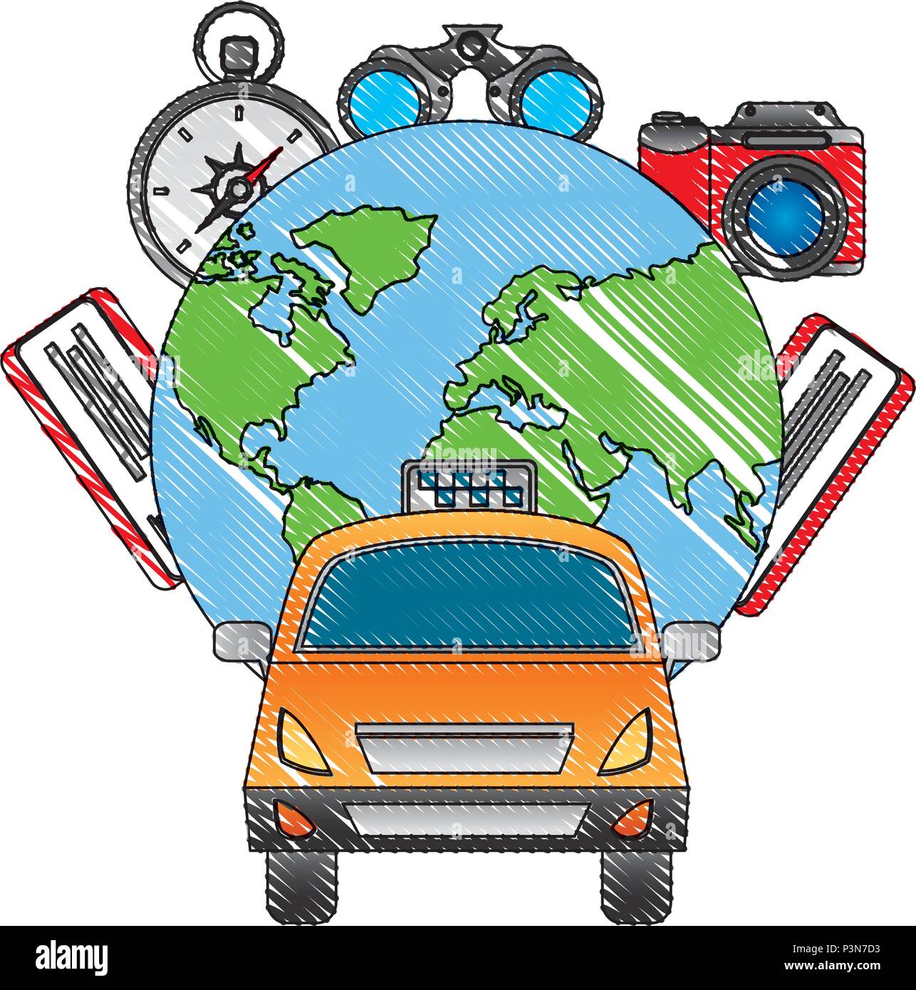 Organisation mondiale de la planète terre avec tourism icons set Illustration de Vecteur