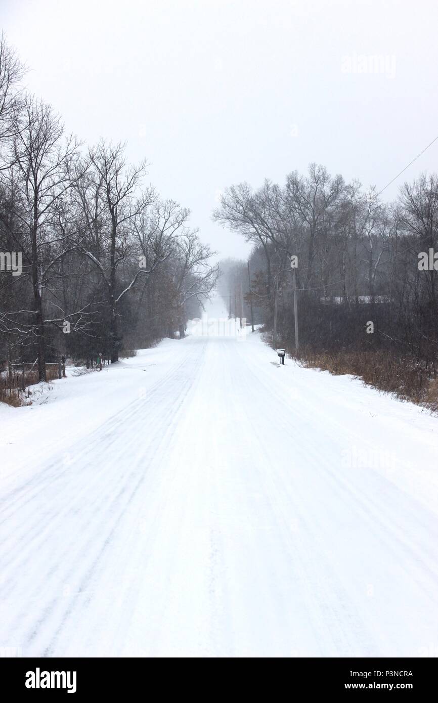 Un regard sur les routes hivernales de la mi-Michigan Banque D'Images