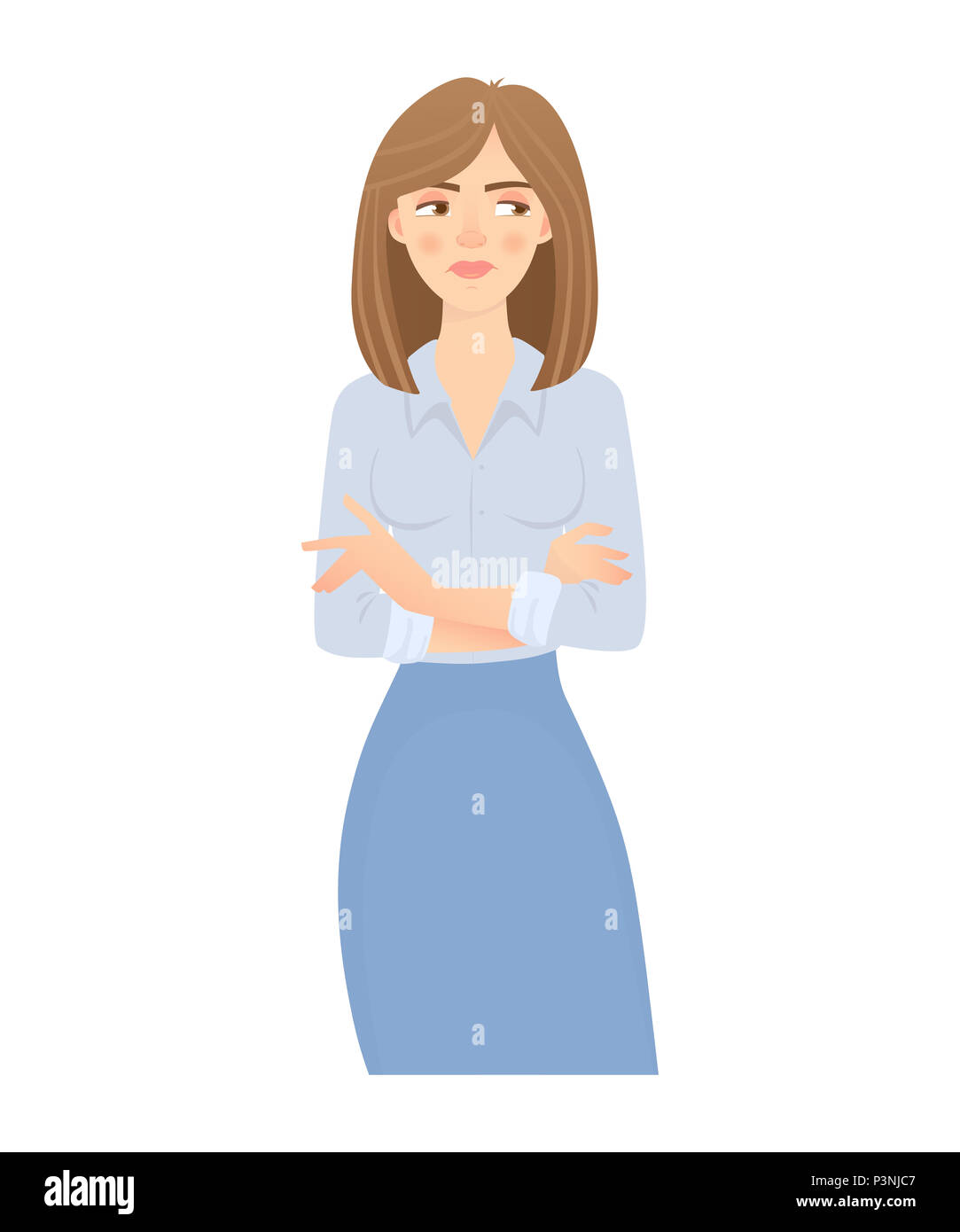 Femme d'affaires isolées. Pose d'affaires et de geste. Young businesswoman illustration. Bras croisés Banque D'Images