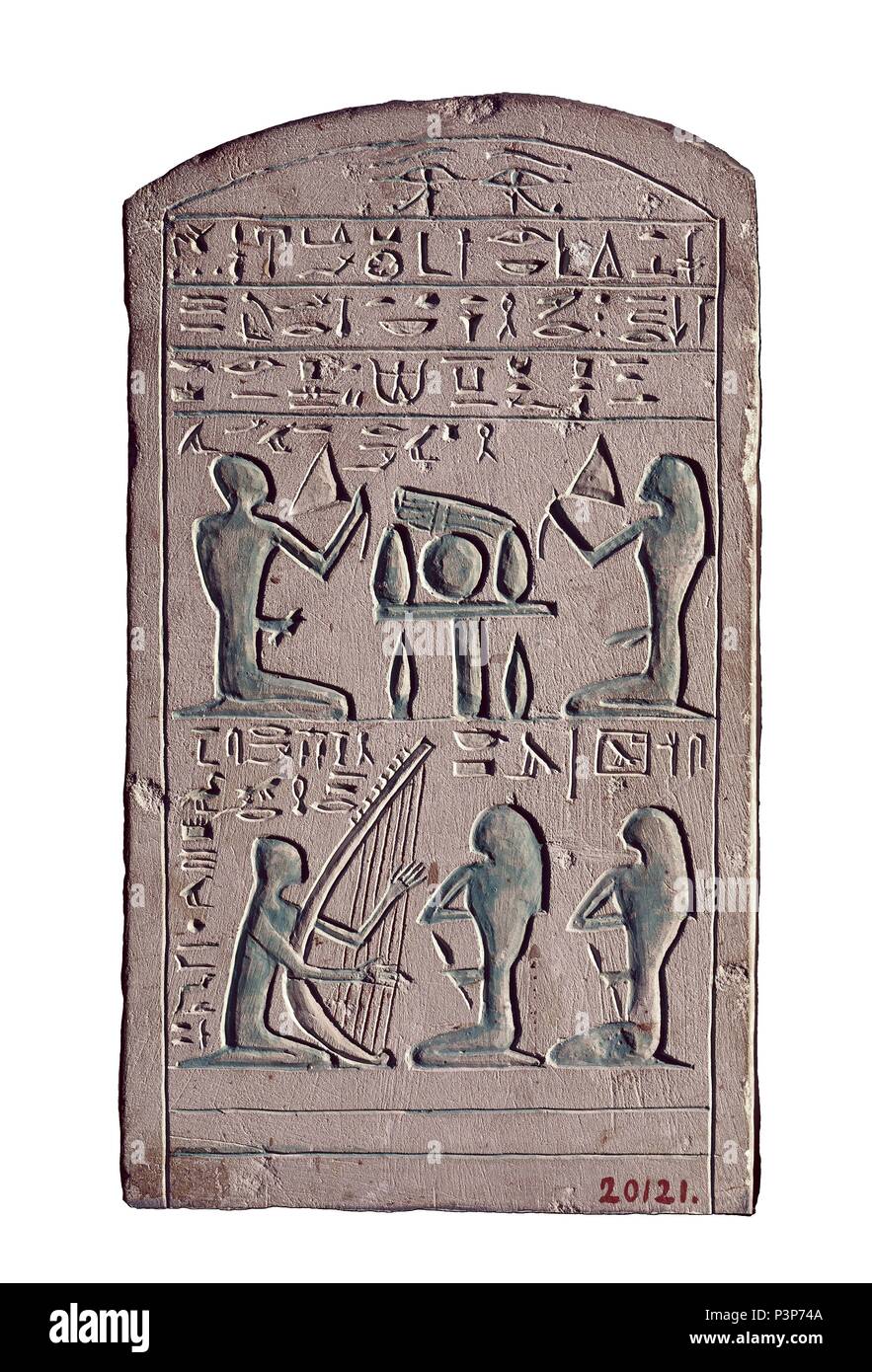 ESTELA DE PESESH Y SU ESPOSA PETEK - CALIZA VERDE (IMPERIO MEDIO)- XII DINASTIA- 29 cm. Lieu : Musée égyptien, Le Caire. Banque D'Images