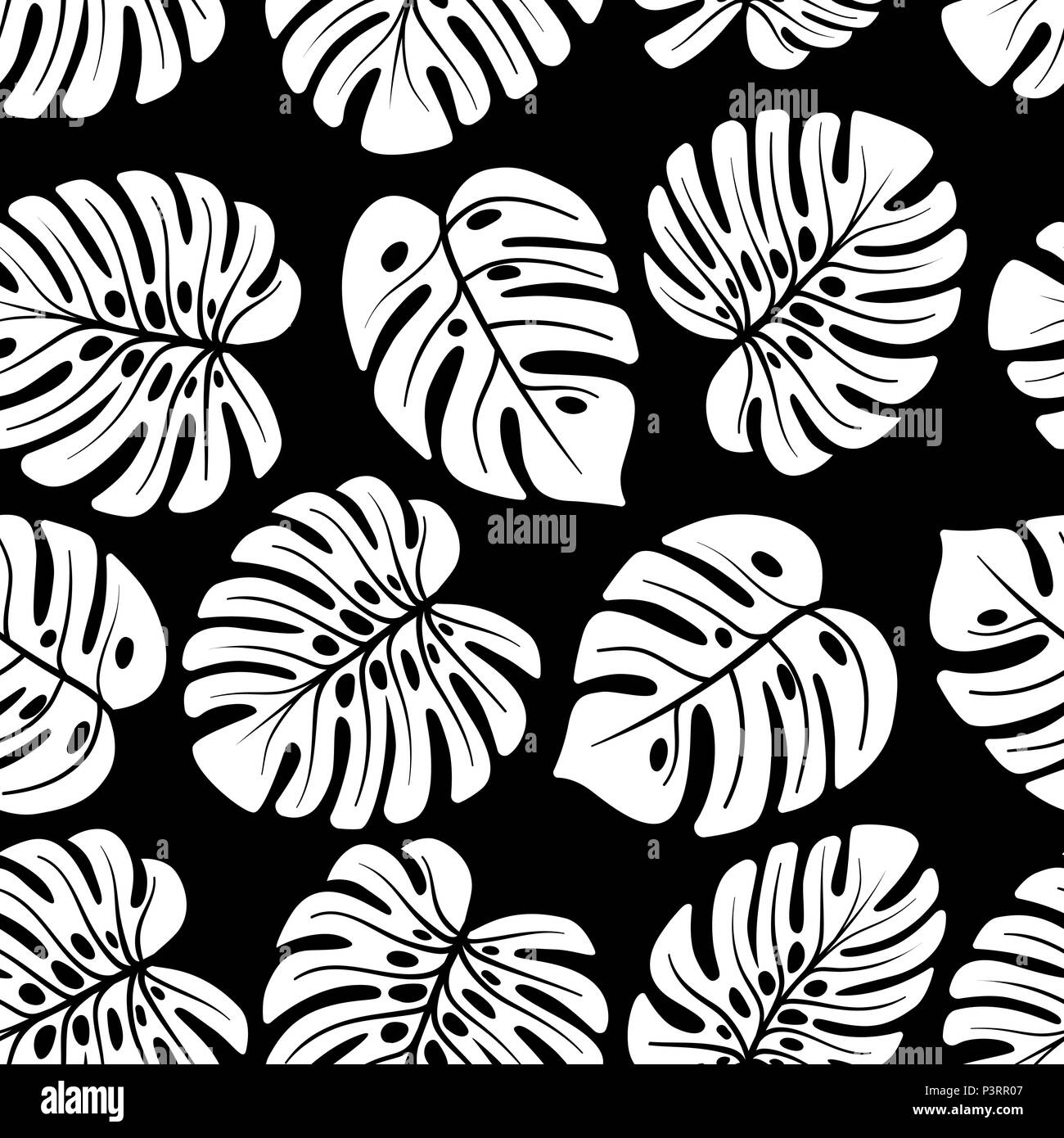 Feuilles de palmier, monstera. Une jungle. Utiliser sur les faux papiers peints, textiles, dans l'intérieur Illustration de Vecteur