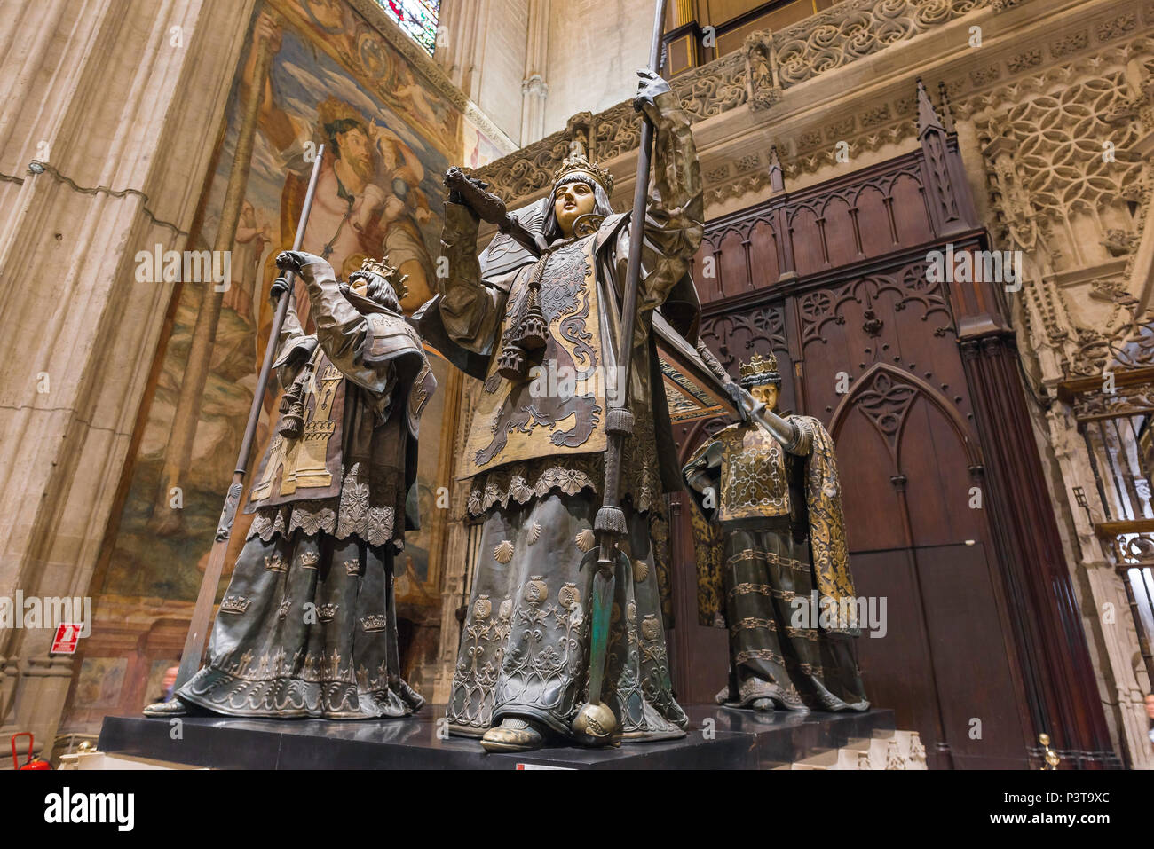 Christophe Colomb, Séville voir des statues situées sur le dessus de la tombe de Christophe Colomb (Cristobal Colon) dans la Cathédrale de Séville (Catedral),Espagne Banque D'Images