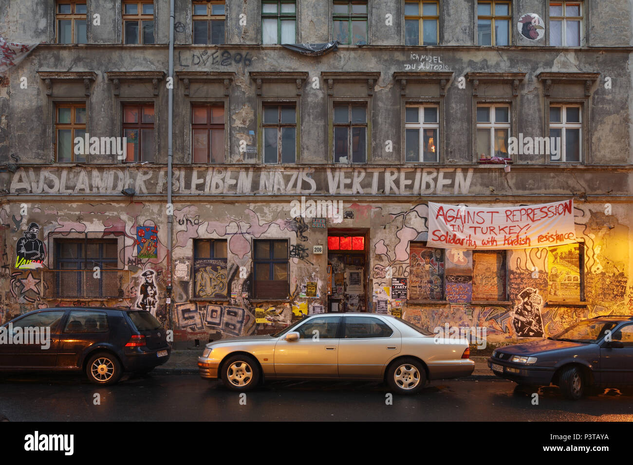 Berlin, Allemagne, occupé dans la maison Kleine Rosenthaler Strasse corner Linienstrasse à Berlin-Mitte Banque D'Images