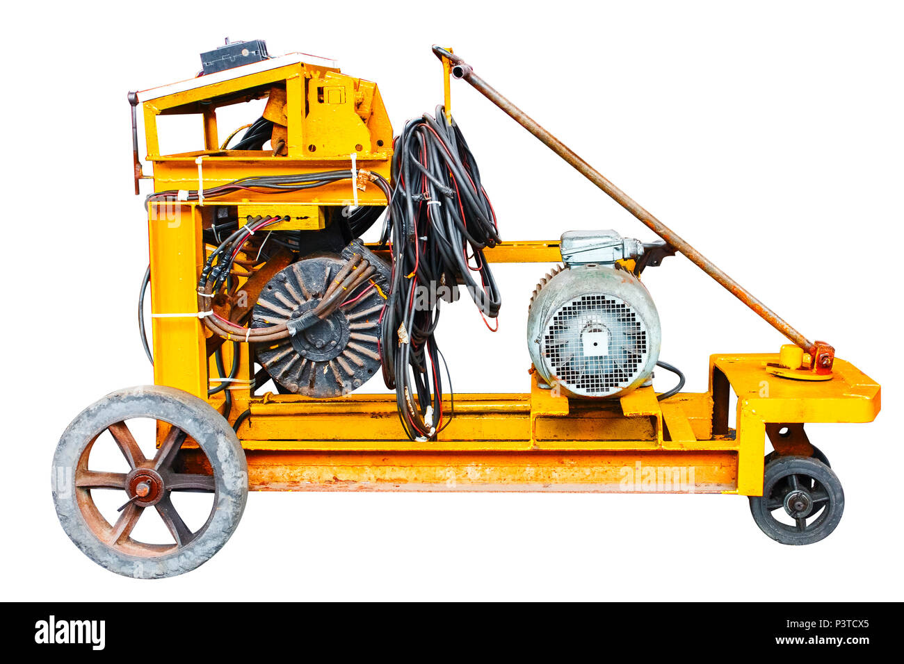 Vintage train tramway réparation sur fond blanc.Copy space.chemin de détourage. Banque D'Images