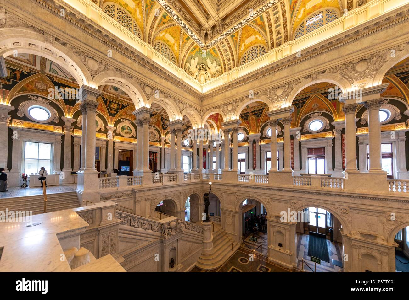 La grande salle de l'intérieur. Bibliothèque du Congrès. Washington DC, USA Banque D'Images