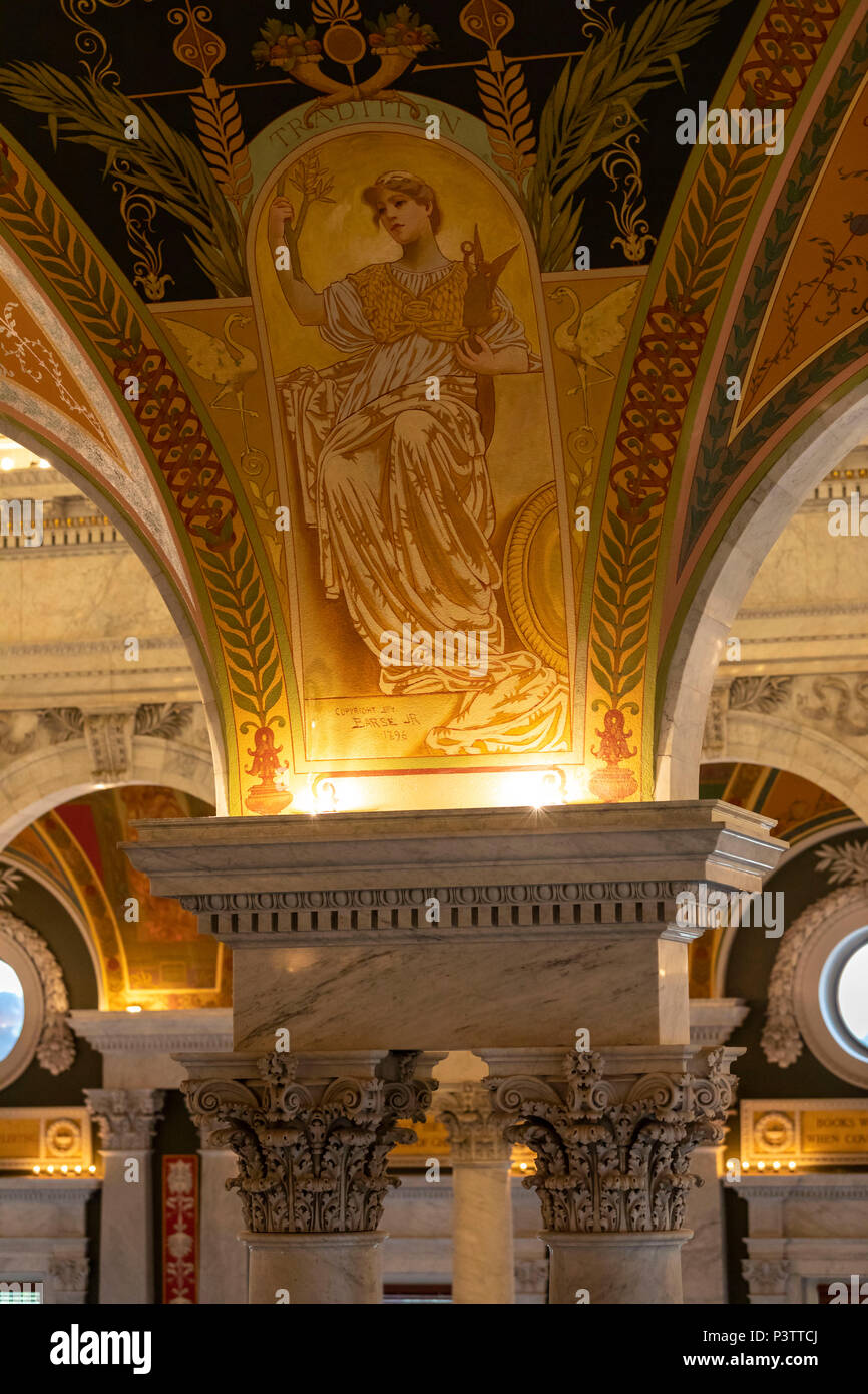 La grande salle de l'intérieur. Bibliothèque du Congrès. Washington DC, USA Banque D'Images