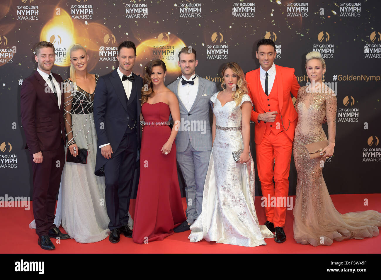 Monte-Carlo, 58e Festival International de la télévision - cérémonie de clôture tapis rouge Photo : Yann-Alrick Mortreuil, Katrina Patchett, Christian Millette, Denitsa Ikonomova, Guillaume Foucault, Emmanuelle Berne, Maxime Dereymez, Jade Geropp Banque D'Images