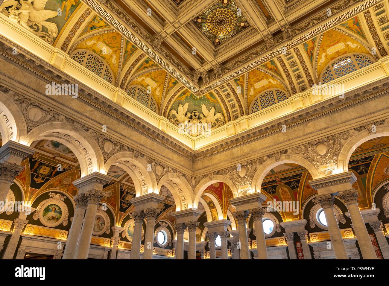 La grande salle de l'intérieur. Bibliothèque du Congrès. Washington DC, USA Banque D'Images