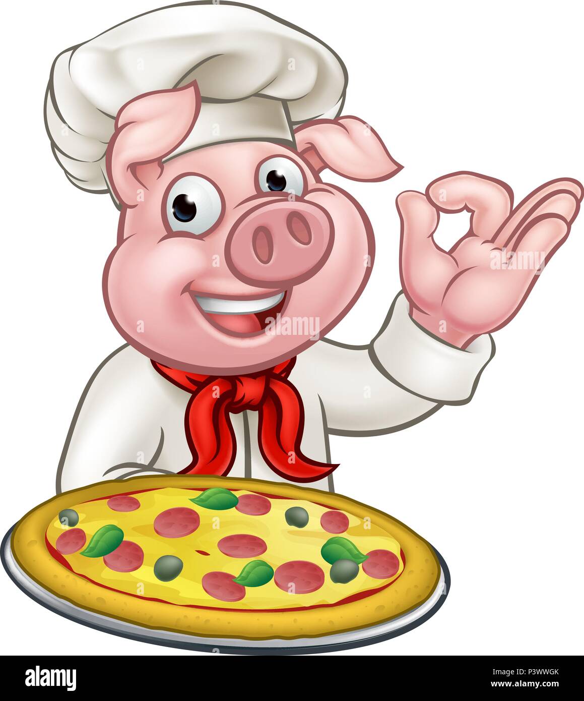 Caractère de cochon Cartoon Pizza Chef Illustration de Vecteur