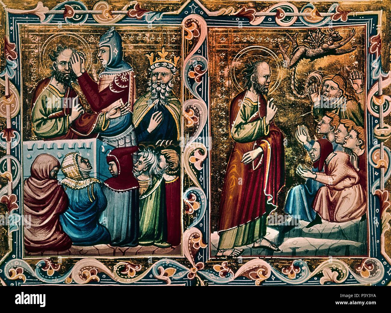 Saint Paul prêchant. Le Codex Vaticanus Latinus n°541, folio 14V. Vatican, bibliothèque du Vatican. Emplacement : BIBLIOTECA APOSTOLICA-COLECCION, VATICANO. Banque D'Images