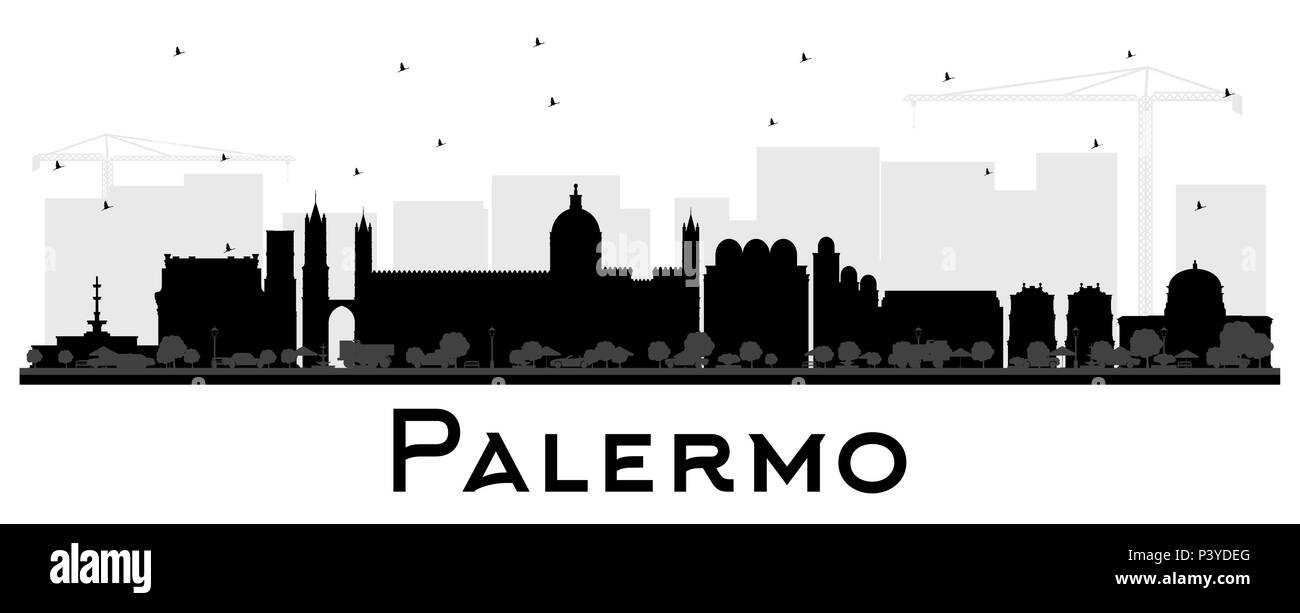 Palerme Italie Ville Skyline Silhouette aux bâtiments noir isolé sur blanc. Vector Illustration. Illustration de Vecteur