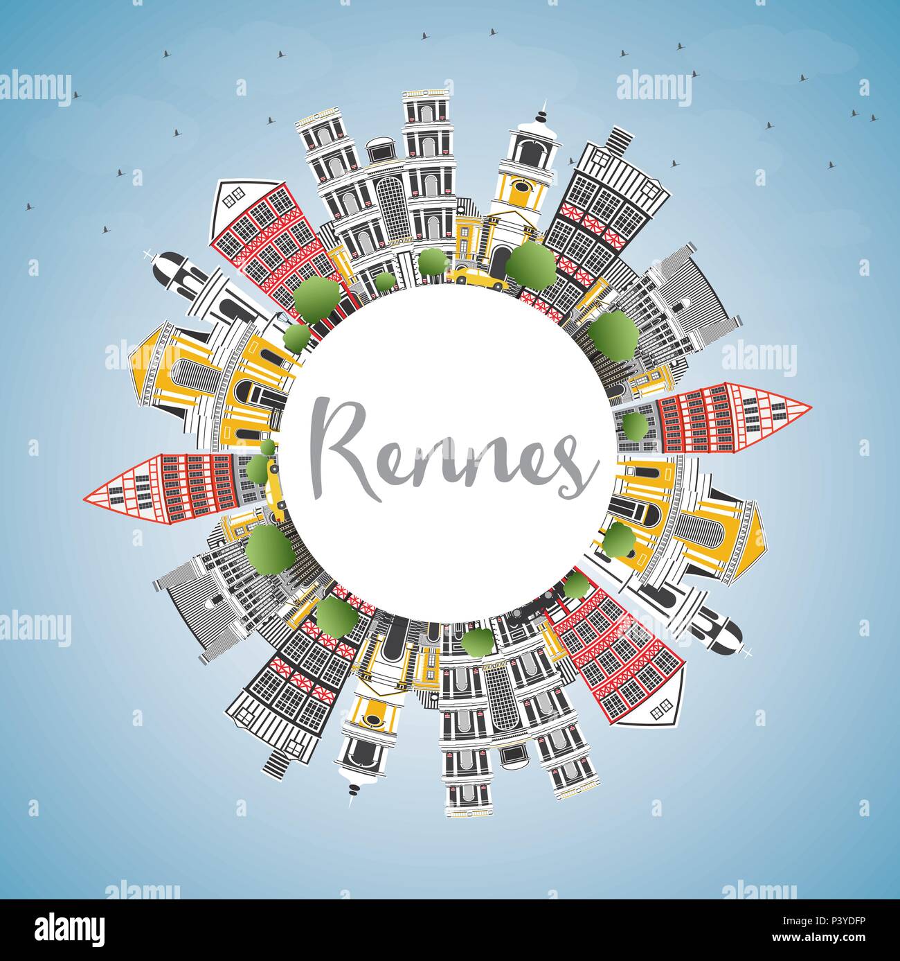 Rennes France Ville avec des bâtiments, de couleur bleu ciel et l'espace de copie. Vector Illustration. Illustration de Vecteur