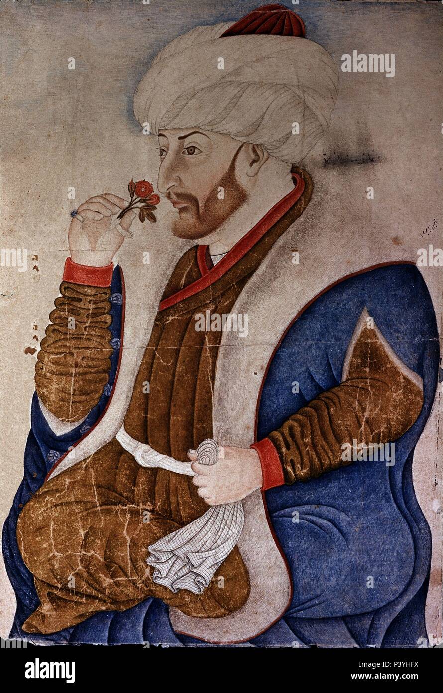 MAOMETO II FATIH EL CONQUISTADOR 1429-81. Auteur : Naakkas Sinan Bey (Xvème siècle). Lieu : Palais de Topkapi, ISTANBUL, BIBLIOTECA TURQUIA. Banque D'Images