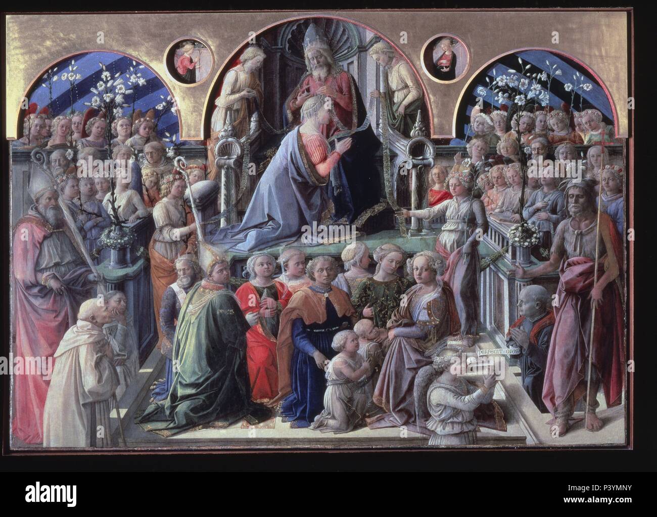 Le couronnement de la Vierge - 1441/47 - 200x287 cm - tempera sur panneau. Auteur : Filippo Lippi (1406-1469). Emplacement : GALERIA DE LOS UFFIZI, FIRENZE, Italia. Aussi connu comme : LA CORONACION DE LA VIRGEN. Banque D'Images