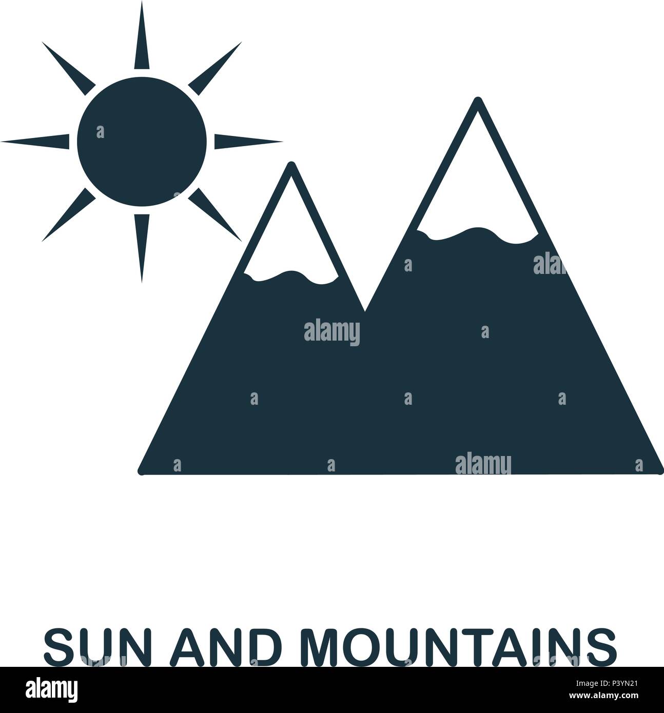 Soleil et montagnes icône. Application pour mobile, l'impression, l'icône du site web. L'élément simple à chanter. Sun et l'icône monochrome montagnes illustration. Illustration de Vecteur