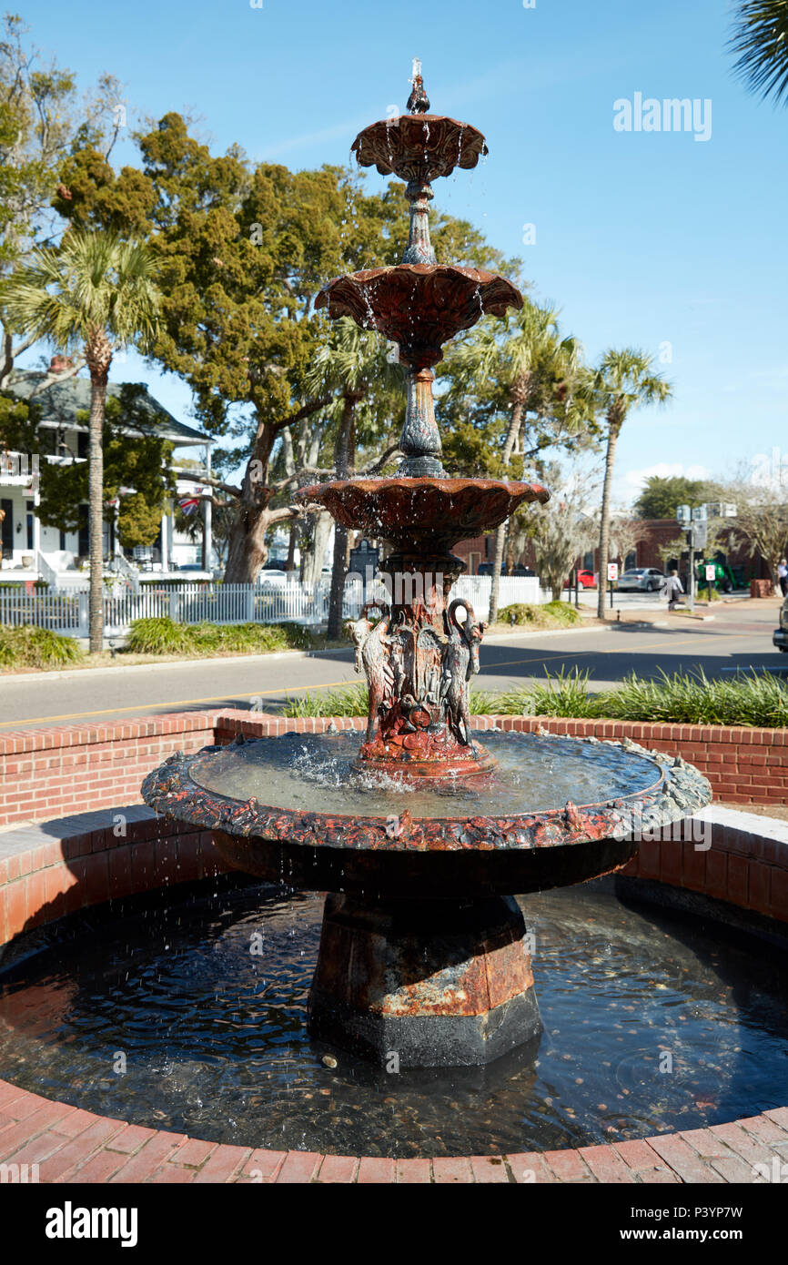 Fontaine au centre-ville de Fernandina Beach, Floride Banque D'Images