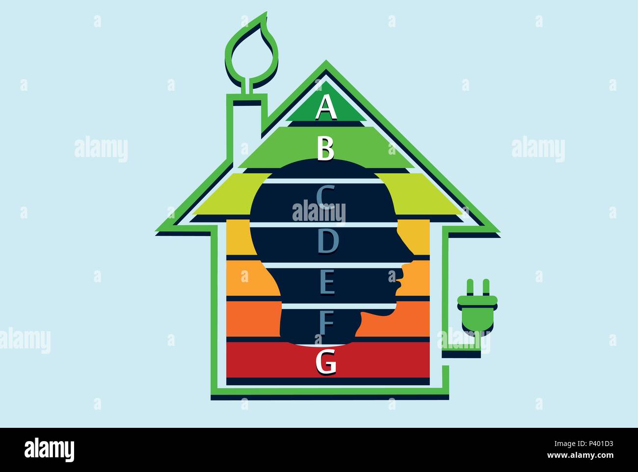 Maison économe en énergie avec concept graphique de classement à l'intérieur Illustration de Vecteur