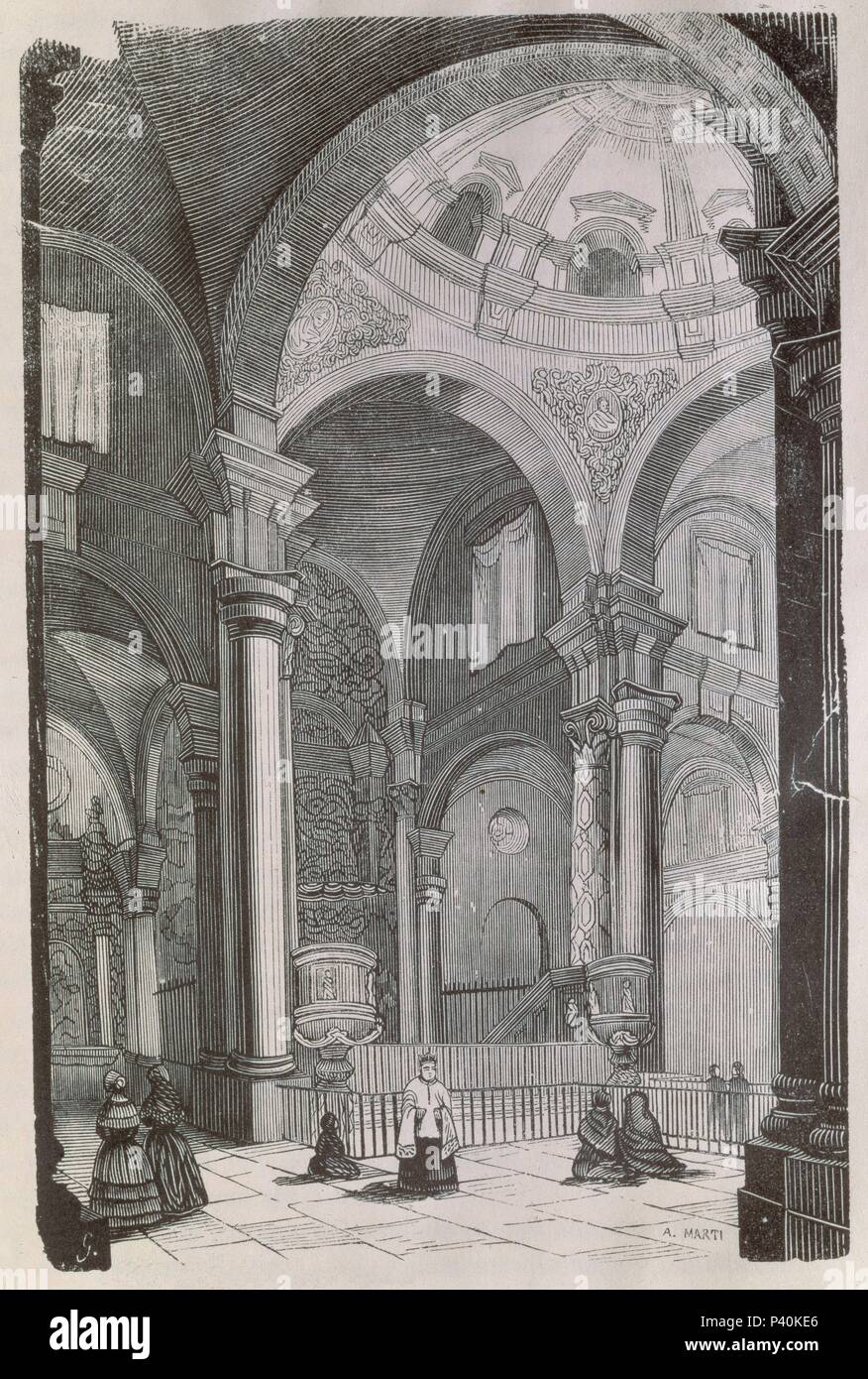 L'INTÉRIEUR DE LA IGLESIA DEL SALVADOR (Séville) - XILOGRAFIA - 1849. Auteur : Ramon Martí Alsina (1826-1894). Emplacement : BIBLIOTECA NACIONAL-COLECCION, MADRID, ESPAGNE. Banque D'Images